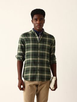 The Bear House - Men Green Cotton Checked Slim Fit Casual Shirt