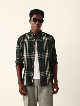 The Bear House - Men Green Cotton Checked Slim Fit Casual Shirt