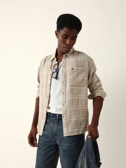 The Bear House - Men Beige Checked Relaxed Fit Shirt