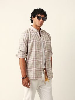 The Bear House - Men Beige Checked Slim Fit Casual Shirt