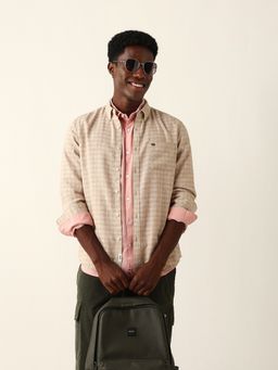 The Bear House - Men Beige Checked Casual Shirt