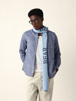 The Bear House - Men Blue Cotton Textured Casual Shirt