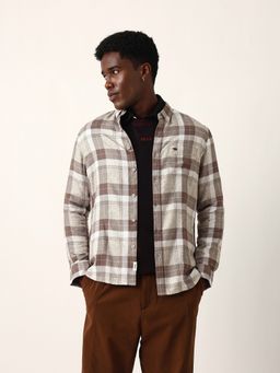 The Bear House - Men Brown Checked Slim Fit Casual Shirt