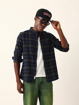 The Bear House - Men Navy Blue Cotton Checked Regular Fit Casual Shirt