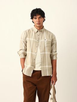 The Bear House - Men Beige Checked Slim Fit Casual Shirt
