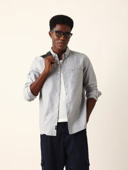 The Bear House - Men Grey Cotton Slim Fit Casual Shirt