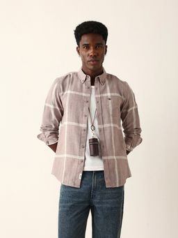 The Bear House - Men Pink Checked Slim Fit Casual Shirt