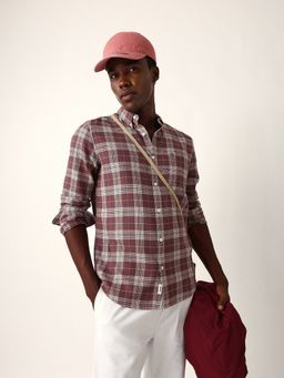 The Bear House - Men Maroon Cotton Checked Casual Shirt