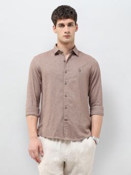 U.S. Polo Assn. Denim Co. - Men Brown Textured Twill Regular Fit Shirt