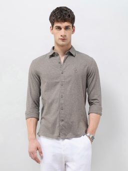 U.S. Polo Assn. Denim Co. - Men Grey Textured Twill Regular Fit Shirt