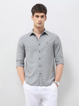 U.S. Polo Assn. Denim Co. - Men Light Grey Textured Twill Regular Fit Shirt