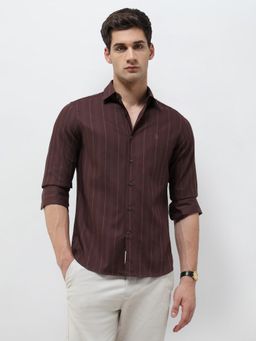U.S. POLO ASSN. - Men Maroon Vertical Striped Regular Fit Shirt