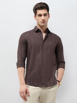 U.S. POLO ASSN. - Men Brown Textured Dobby Shirt