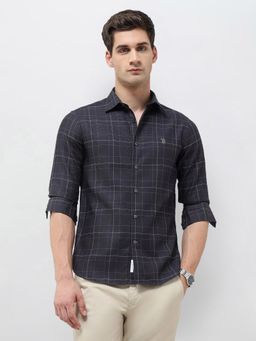 U.S. POLO ASSN. - Men Charcoal Regular Fit Grid Checked Shirt