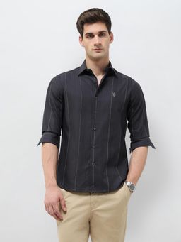 U.S. POLO ASSN. - Men Charcoal Vertical Striped Dobby Shirt