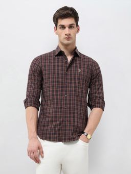 U.S. POLO ASSN. - Men Maroon Grid Tattersall Checked Regular Fit Shirt