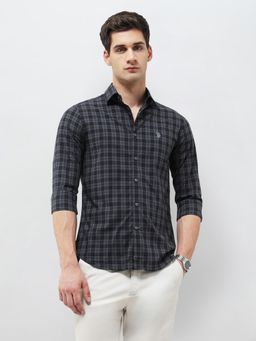 U.S. POLO ASSN. - Men Dark Grey Regular Fit Tartan Checked Shirt