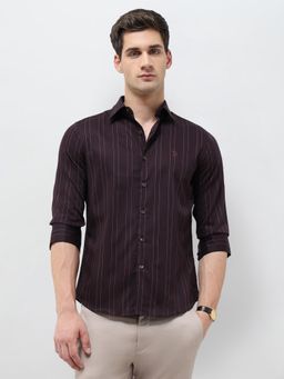 U.S. POLO ASSN. - Men Wine Vertical Striped Regular Fit Shirt