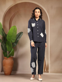 Gipsy - Women Navy Blue Embroidered Cotton Co-Ord Set