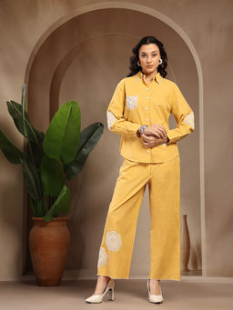 Gipsy - Women Yellow Embroidered Cotton Co-Ord Set