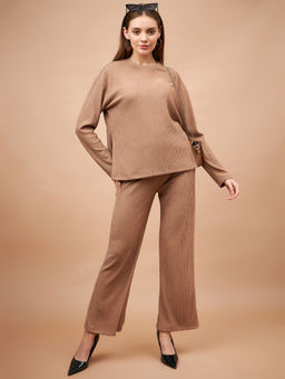 Gipsy - Women Beige Textured Polyester Blend Co-Ord Set