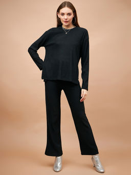 Gipsy - Women Black Textured Polyester Blend Co-Ord Set