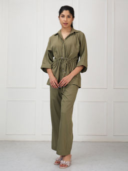 etre comfortwear - Women Olive Solid/Plain Polyester Crepe Co-Ord Set
