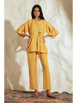 etre comfortwear - Women Yellow Solid/Plain Linen Co-Ord Set