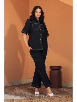 etre comfortwear - Women Black Solid/Plain Poplin Co-Ord Set