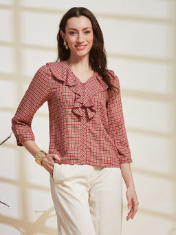 Latin Quarters - Women Red Checks Rayon Top