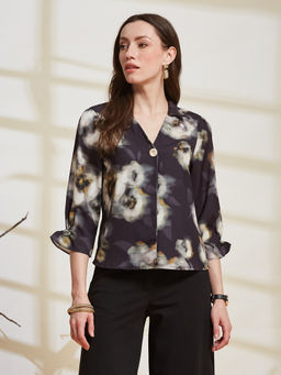 Latin Quarters - Women Navy Blue Printed Polyester Top