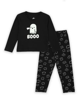 The Mom Store - Unisex Black Printed Pajama, with T-Shirt (Set of 2)