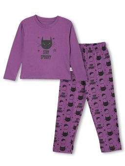 The Mom Store - Unisex Purple Printed Pajama, with T-Shirt (Set of 2)