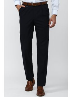 Van Heusen - Men Black Solid Regular Fit Trousers