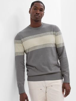 GAP - Grey Men's Horizontal-Stripes Crew Neck Sweater