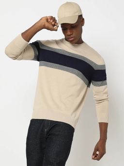 GAP - Beige Men's Horizontal-Stripes Crew Neck Sweater