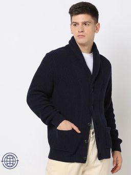 GAP - Navy Blue Men's Textured Shawl Neck Cardigan