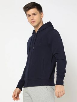 GAP - Navy Blue Men's Hooded Neck Logo Embroidered Zip-Front Hoodie