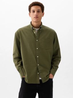 GAP - Men's Olive Solid Button Fly Collar Casual Shirt