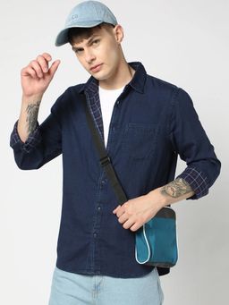 GAP - Men's Blue Solid Collar Neck Casual Shirt