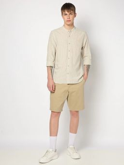 GAP - Men's Vertical-Stripes Mandarin Collar Casual Shirt