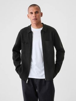 GAP - Black Men's Solid Spread Collar Cardigan