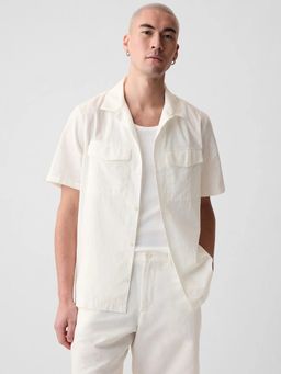 GAP - Men's Solid Off White Collar Neck Casual Shirt