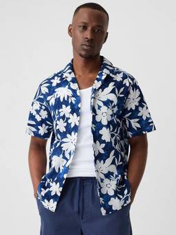 GAP - Men's Floral Collar Neck Blue Casual Shirt