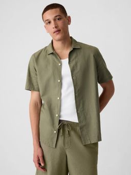 GAP - Men's Solid Collar Neck Olive Casual Shirt