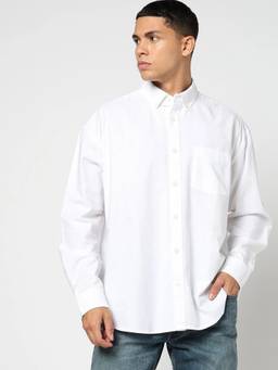 GAP - Men's Solid Button Fly Collar White Casual Shirt
