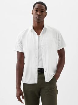 GAP - Men's Solid Collar Neck White Casual Shirt