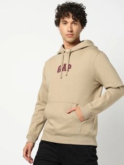 GAP - Beige Men's Hooded Neck Logo Hoodie