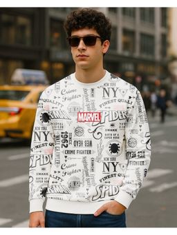 Bewakoof - Marvel Spider-Man Men's Bright White All Over Printed Oversized Sweatshirt