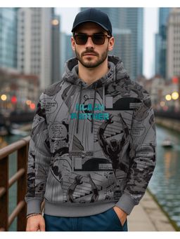 Bewakoof - Marvel Black Panther Men's Grey All Over Printed Oversized Hoodies
